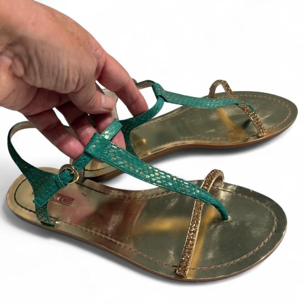 Louise et Cie Turquoise Gold Rhinestone Sandals Size 8.5